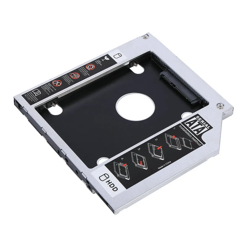 9,5 mm Aluminium SATA HDD SSD Gehäuse Festplattenschacht Caddy Optischer DVD-Adapter für Laptop mit Einzelhandelsverpackung