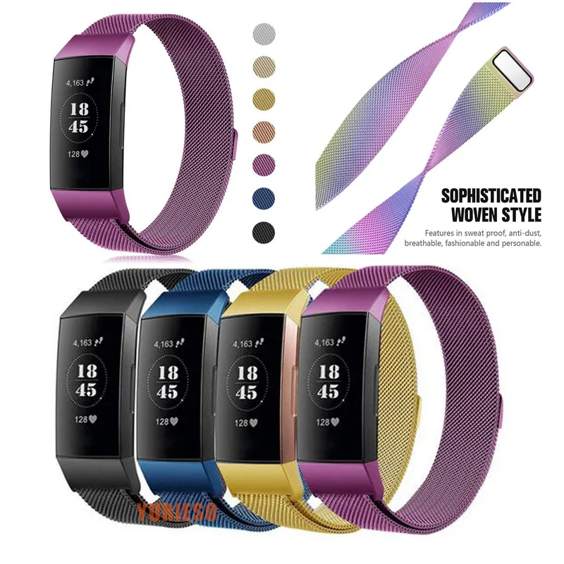 Nouvelle bande de boucle milanaise magnétique de forme physique d'acier inoxydable pour le bracelet de remplacement de Fitbit Charge3 pour le bracelet de montre de Fitbit Charge 3