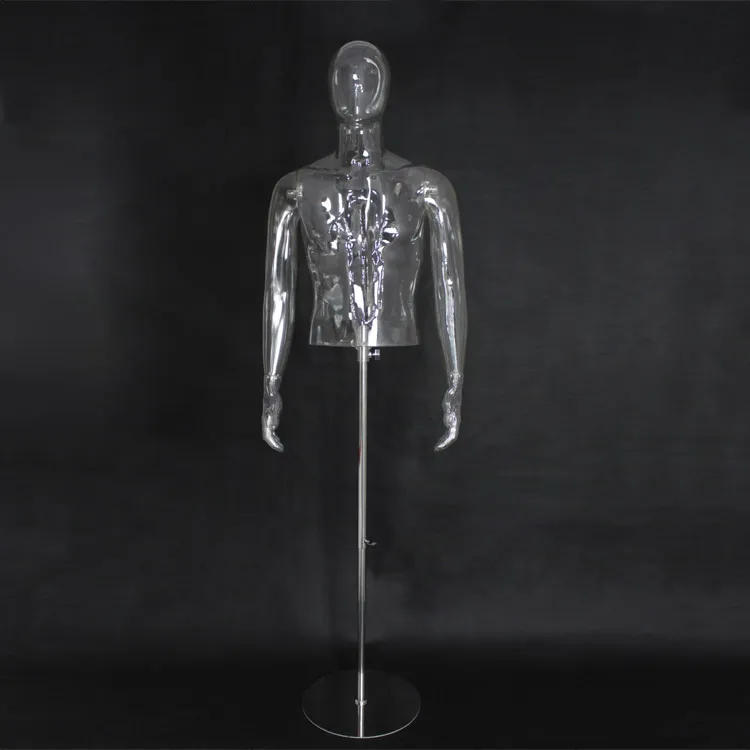 Vente directe d'usine Mannequin clair transparent hommes demi-corps Mannequin fabriqué en chine