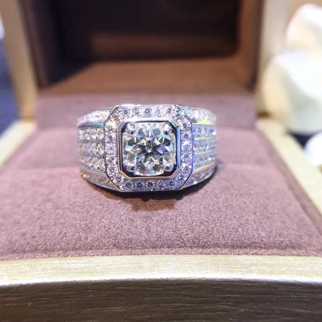 18 كيلو الذهب 1ct moissanite الحجر الدائري النبيلة الفاخرة إعداد كامل الزفاف خطوبة حلقات حزب اختبار إيجابية مع شهادة