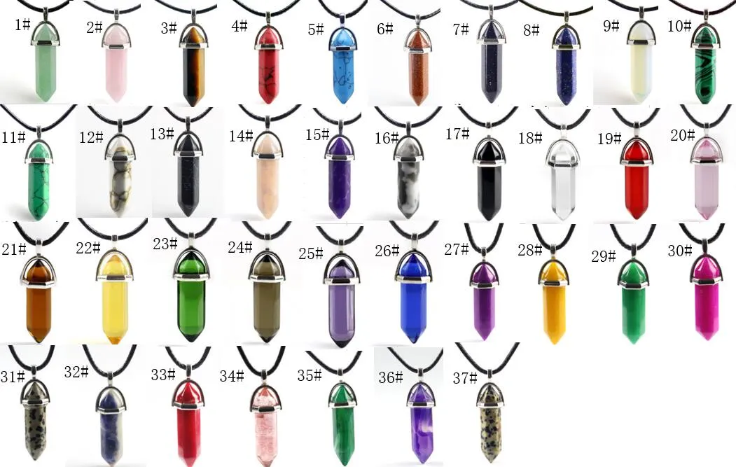 Collier pendentif en pierre naturelle, mélange de 37 couleurs, corde de cire, balle, prisme Hexagonal, diffuseur de lave noire, collier, bijoux