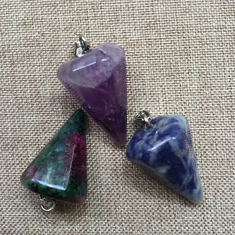 Lapis Lazuli Tiger Eye Opalite Malachite Turkos Hängsmycke Bullet Crystal Quartz Point Prism Healing Pendulum Halsband Charms Craft