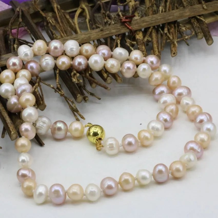 Prezzo all'ingrosso collana di perle naturali 7-8mm d'acqua dolce multicolor perline catena donne dichiarazione gioielli collare girocollo 18 pollici B3227