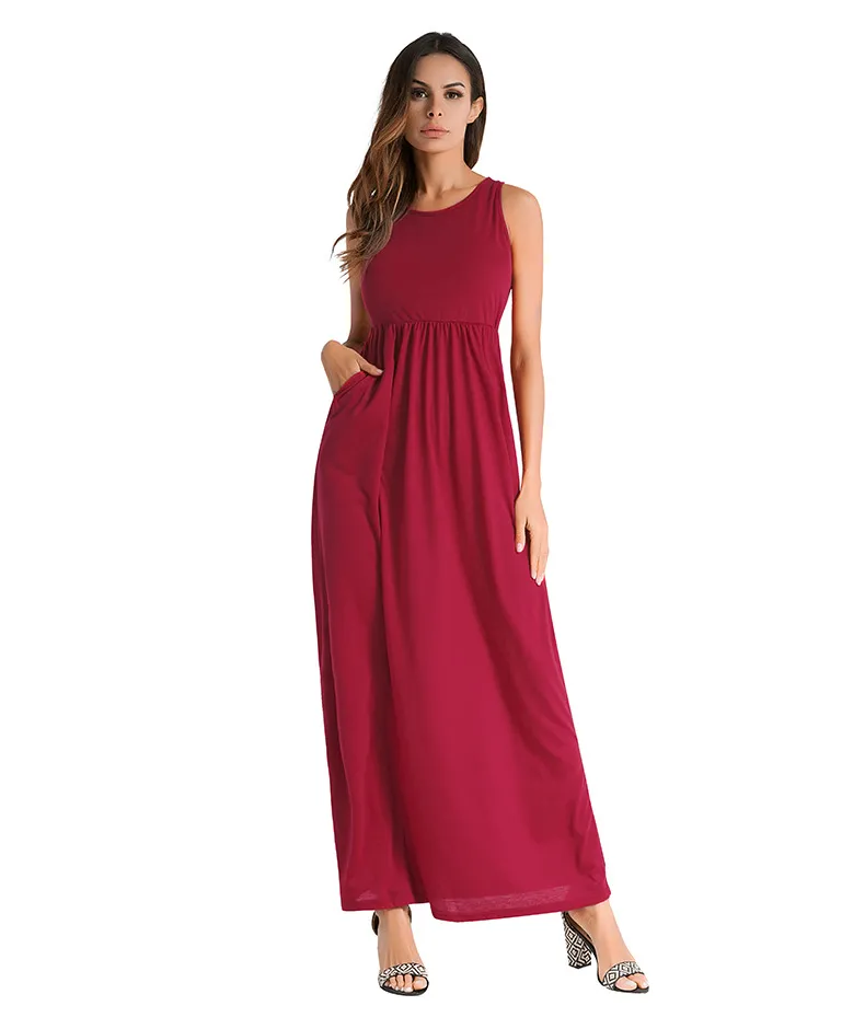 2018 Sommer Neues Damenmode-Kleid mit O-Ausschnitt, ärmelloses Sommerkleid, Freizeitkleider, Maxi-Langkleid, Größe S, M, L, XL, 2XL