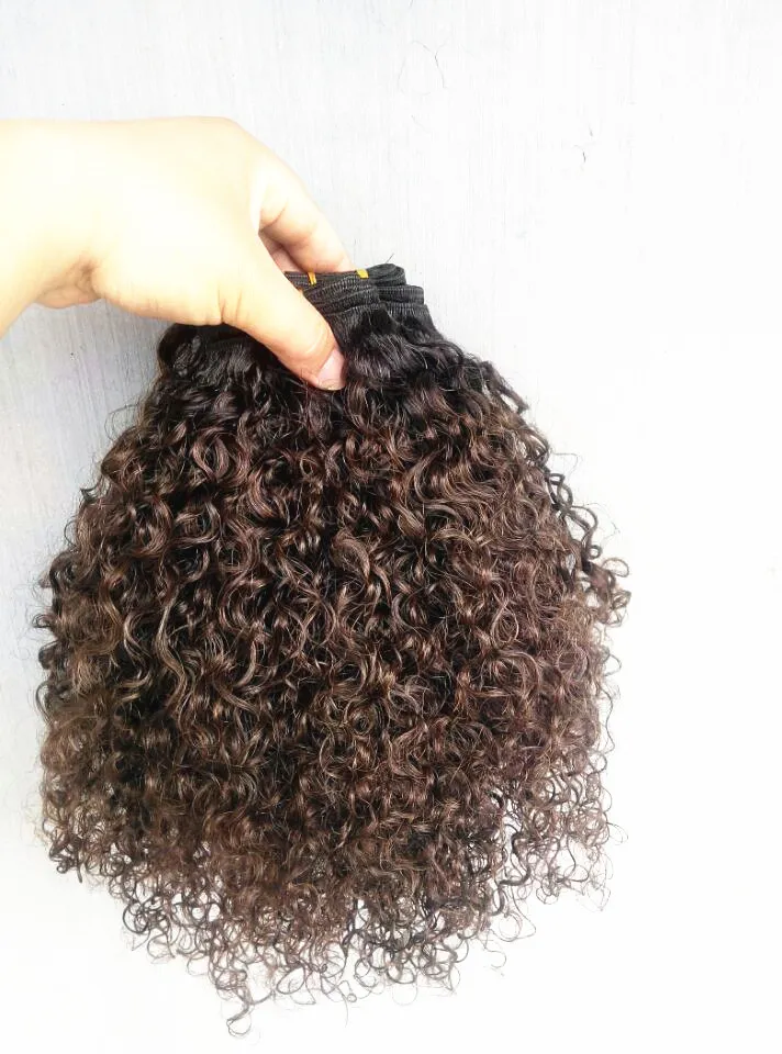 Mode Brésilienne Vierge Humaine Remy Cheveux Bouclés Trame De Cheveux Humains Doubles Étirés Cheveux Extensions Ombre Couleur 1b / 4 # Brun