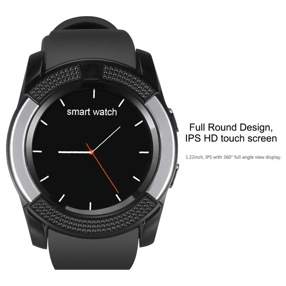 V8 Smart Watch Watchband Watchband com 0.3m câmera SIM IPS HD Display Círculo completo para sistema Android com caixa