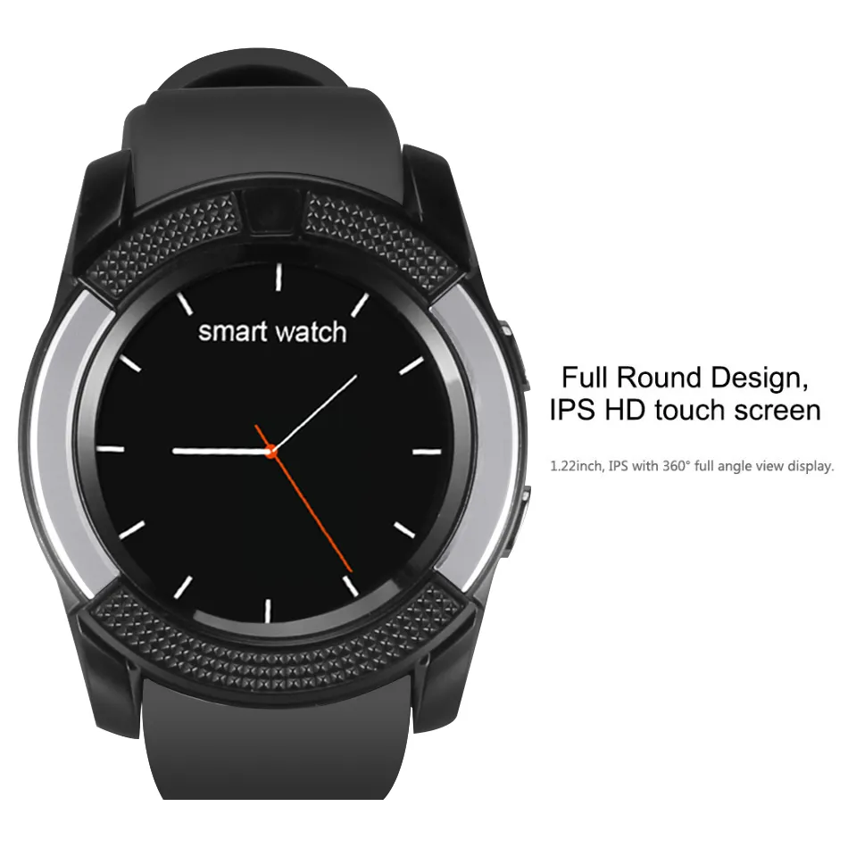 V8 Smart Watch Wristband Watchband med 03M Camera Sim IPS HD Full Circle Display för Android System med Box8326361