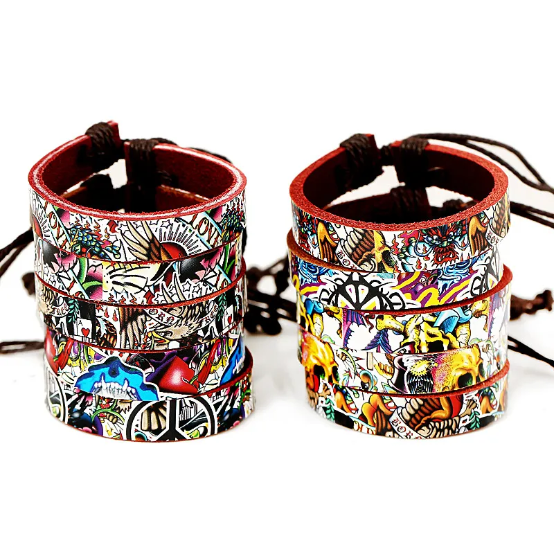 Leather Bracelet Wholesale Cheap 10PCs Mixed Peace Symbol Couple Bracelets Bangles For Lover Friendship Gifts Wristband