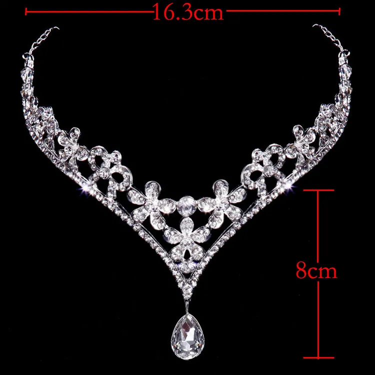 Korean Style Women Headpieces Austria Crystal Flower V Shape Water Drop Crown Tiara Hairwear Wedding Bridal Jewelry Accessory Head Piece