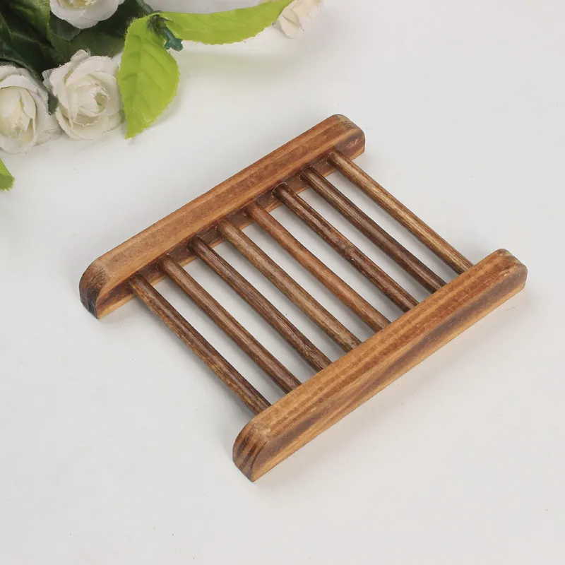 Snelle verzending donker hout zeepbakje houten zeep lade houder opslag zeep rack plaat box container voor bad douche bathroom