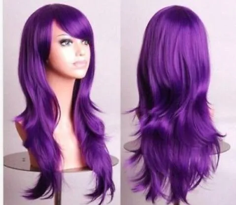 Purple 70cm Women Curly Wavy Hair Wig Fashion Cosplay