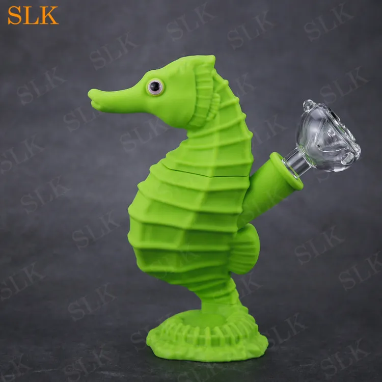 Unique seahorse shape hookah silicone smoking pipes pet package silicon water bubbler pipe line crack cool dab rigs 6 inch collapsible bong