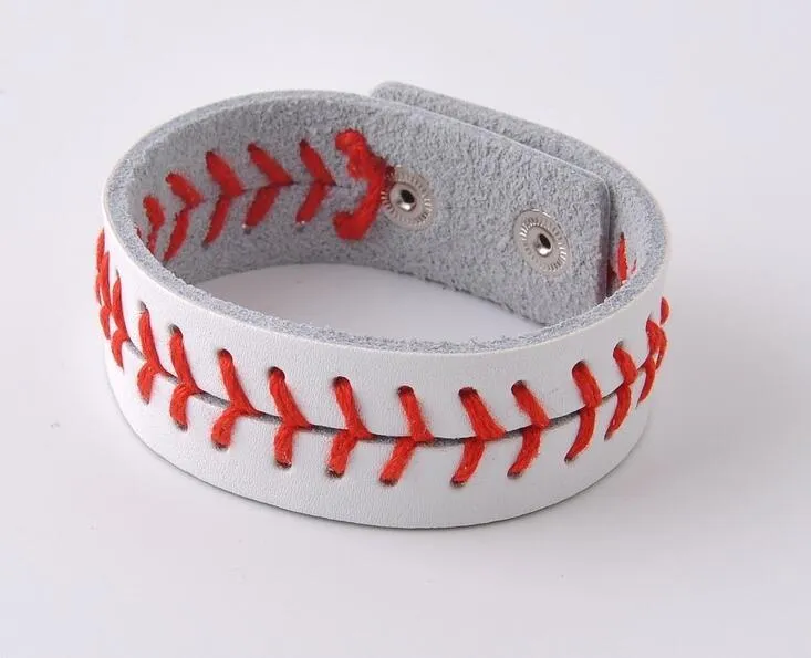 2018 N Softball Baseball Sport Armband - Faktiskt Baseball Läderarmband, Gult Softball Läder Med Röda Sömmar Stitching Läder Baseball