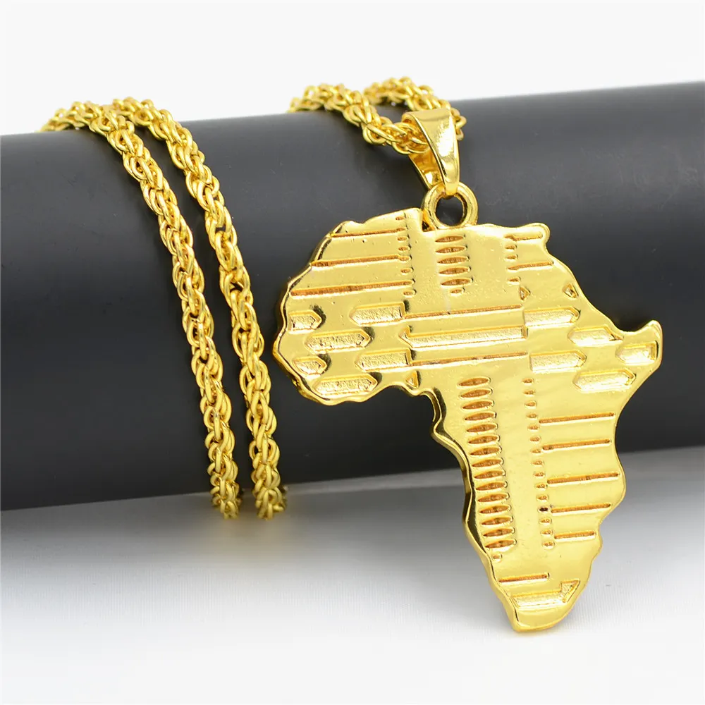 Uodesign Brand Hiphop Afrika Halsband Guldfärg Pendantkedja Afrikansk karta Gåva till män / Kvinnor Etiopiska Smycken Trendiga