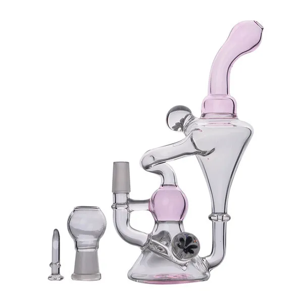 유리 봉 Recycler Oil Rigs Hookahs 두꺼운 유리 물 파이프 구부러진 유형 빗 퍼크 흡연 액세서리 14mm 조인트 보울