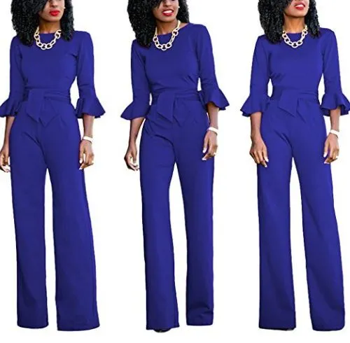 Womens Butterfly Long Sleeve Burgundy Jumpsuit With Blet And Wide 