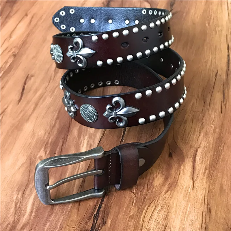Cowboy Heavy Rivet Cinturones Punk de genuino para hombres Rock hombre Cinturones Hombre