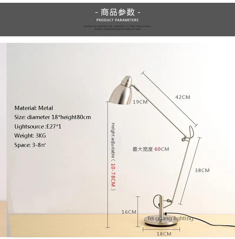 Creative Long Arm Folding Business Metal Desk Lamp Work Office Learning Reading Bedside Bedroom Study LED Table Lamp