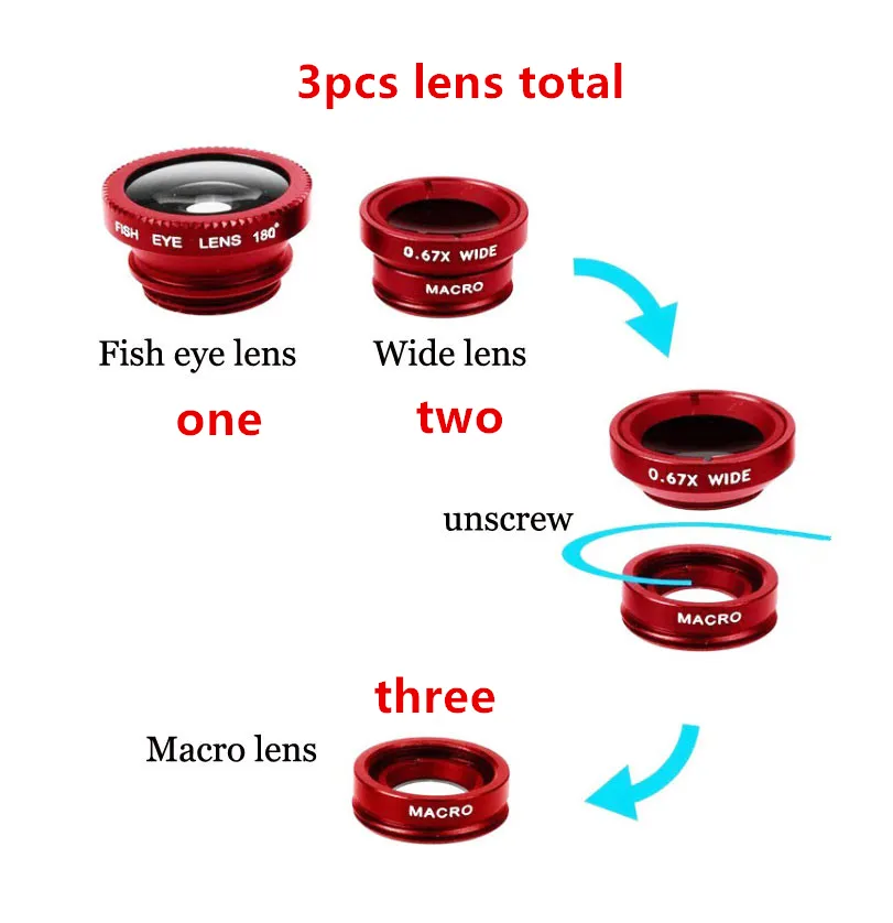 Balıkgözü Lens 3 1 cep telefonu lensler balık gözü + geniş açı + makro kamera lens için iphone 7 6 s artı 5 s / 5 xiaomi huawei samsung