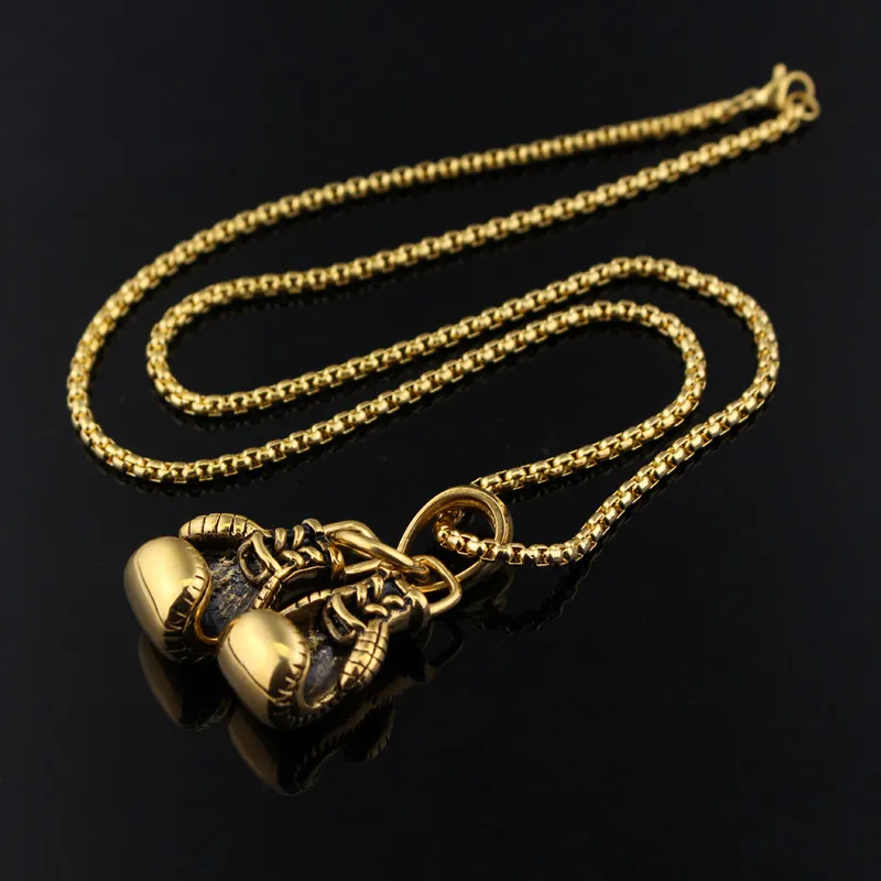 Gold Crystal Boxing Glove Pendant WIth Cuban Curb Chain Necklace - Ultimate  Bling UK