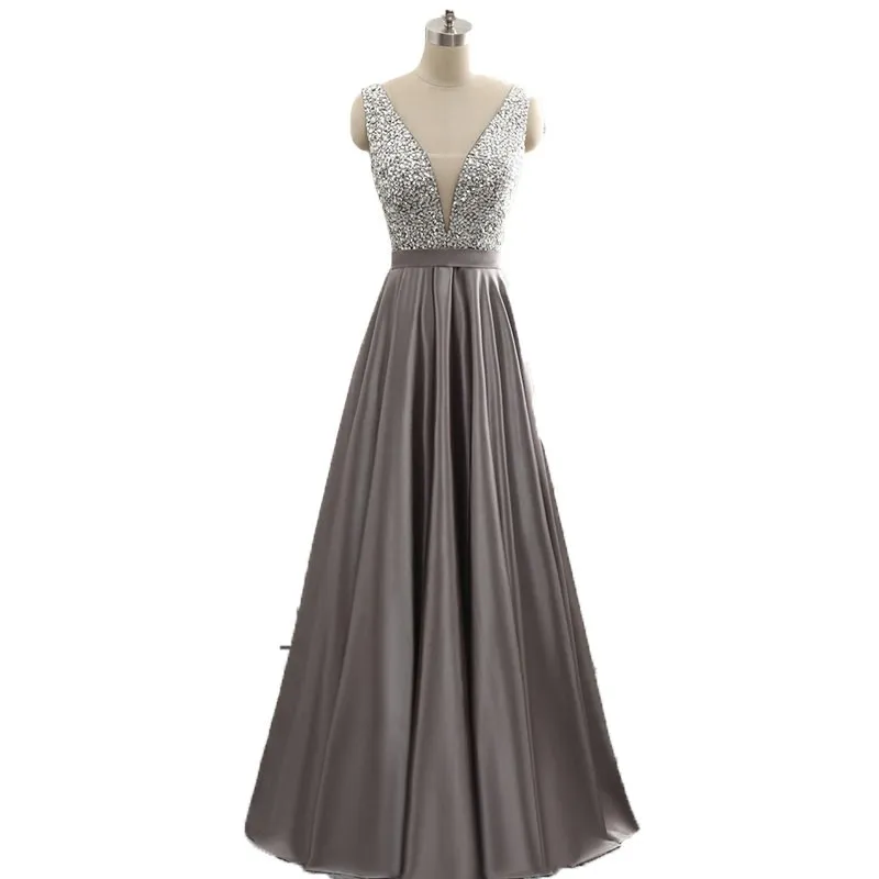 Robe de bal longue en Satin, décolleté en v profond, ligne a, paillettes perlées, Sexy, dos ouvert, robes de soirée formelles pour femmes, nouvelle collection