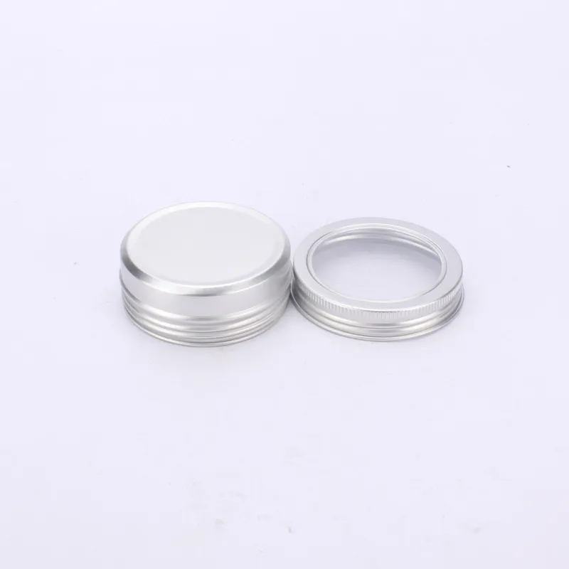 60ML Aluminum Cream Jar Pot with Visible Window Silver Box Screw Lid Nail Art Makeup Lip Gloss Empty Cosmetic Metal Tin Containers