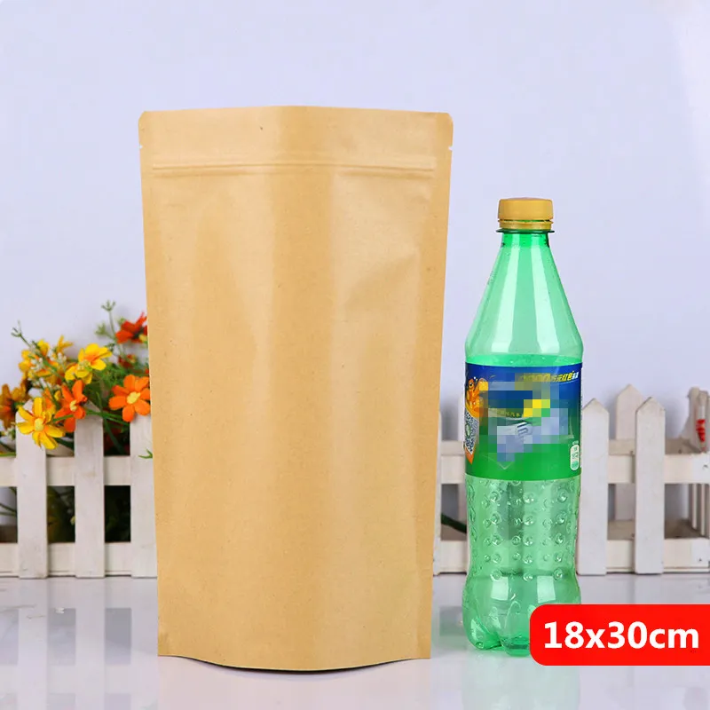 18x30cm Stand Kraft Paper Aluminum Foil Laminating Reusable Food Packaging Bag Baking Snacks Candy Tea Heat Seal Zip Lock Grip Package Pouch