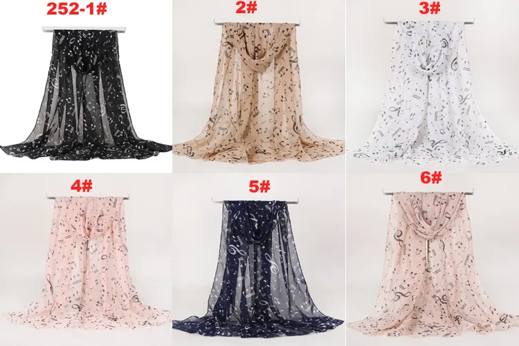 Nieuwe aankomst vrouwen dame muziek notitie chiffon hals sjaal sjaal uitlaat sjaals hoge kwaliteit fantastische elastische mooie sjaals 6 kleuren