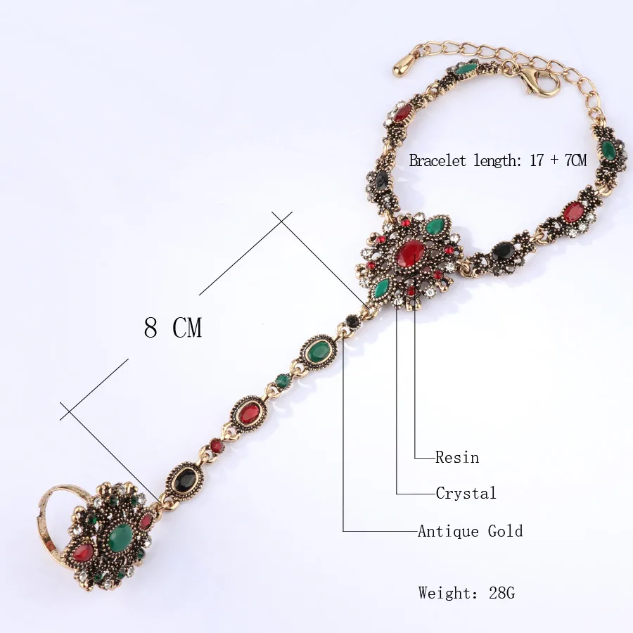 Nytt turkiskt armband för kvinnor antik utsökt kristall baksida av handkedjan indiska blommiga smycken armband231y