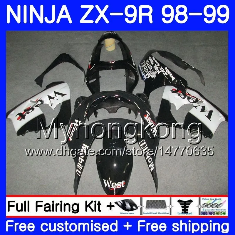 Body For KAWASAKI ZX 9 R ZX900 ZX9 R Black west frame ZX9R 98 99 00 220HM.41 ZX 900 900CC ZX 9R 98 99 ZX-9R 1998 1999 2000 Fairing kit