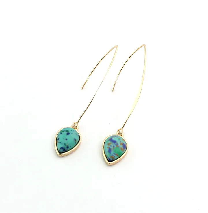 Fashion Gold Color Natural stone Water Drop Oval Earrings Green Pink Crystal Dangle Earrings For Women Jewelry