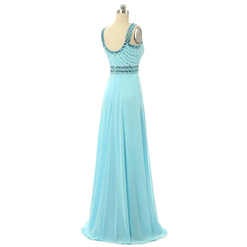 qatar 2024 A-Line Sexy Blue Chiffon Cocktail Dresses Evening Dresses Design Diamond Collar Bridesmaid Dresses Material Physical Pictures HY1477