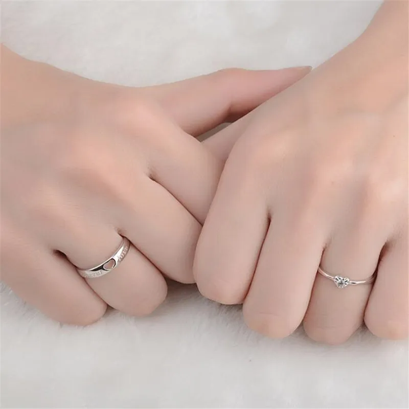 32 Designs Couple Rings Adjustable Lovers Rings 925 Silver Feather Heart Crown Cross Cubic Zirconia Rings