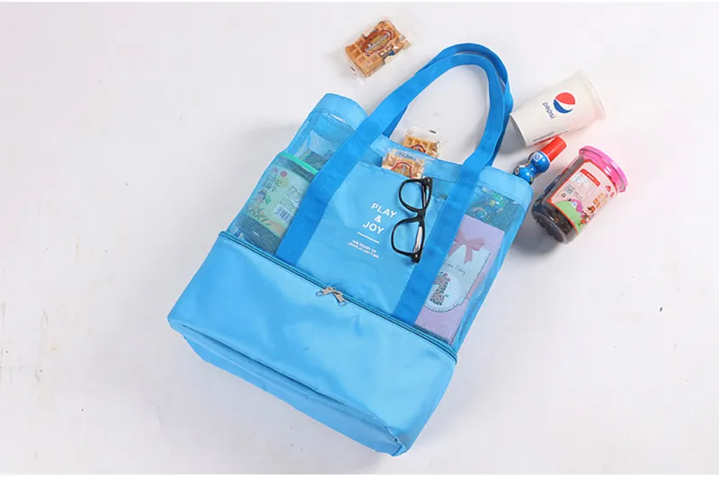Shoulder Hand Bag Double-layer Nylon Insulation Bag Picnic Cooler Package Travel Sports Beach Grid Large Storage Bag Ice Pack Lunch Bags