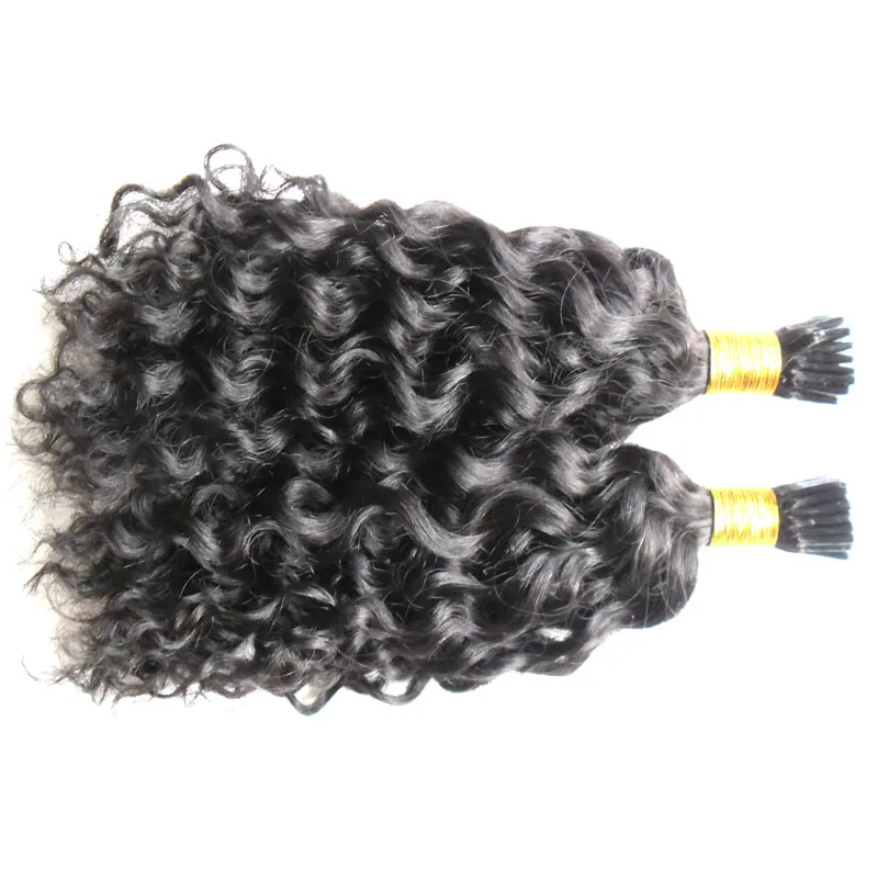 Cor natural Kinky Curly Curly Fusion Human Fusion Prego Máquina Máquina Feito Remy Remy Pré-ligado Extensão de Cabelo 100g / Castanhas