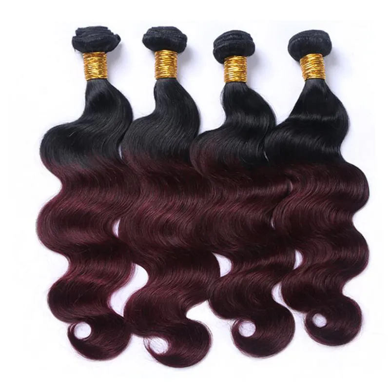 Best Selling Items Ombre Dark Red Colored Hair 4 Bundles Body Wave 1B/99J Brazilian Virgin Human Hair Weave Colored Bundles Extension