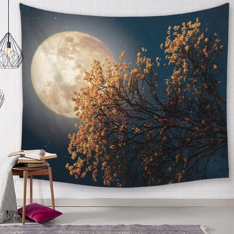 Moonlit Tree Branch Tapestry Scenic Tenture Bedspread Tapestry