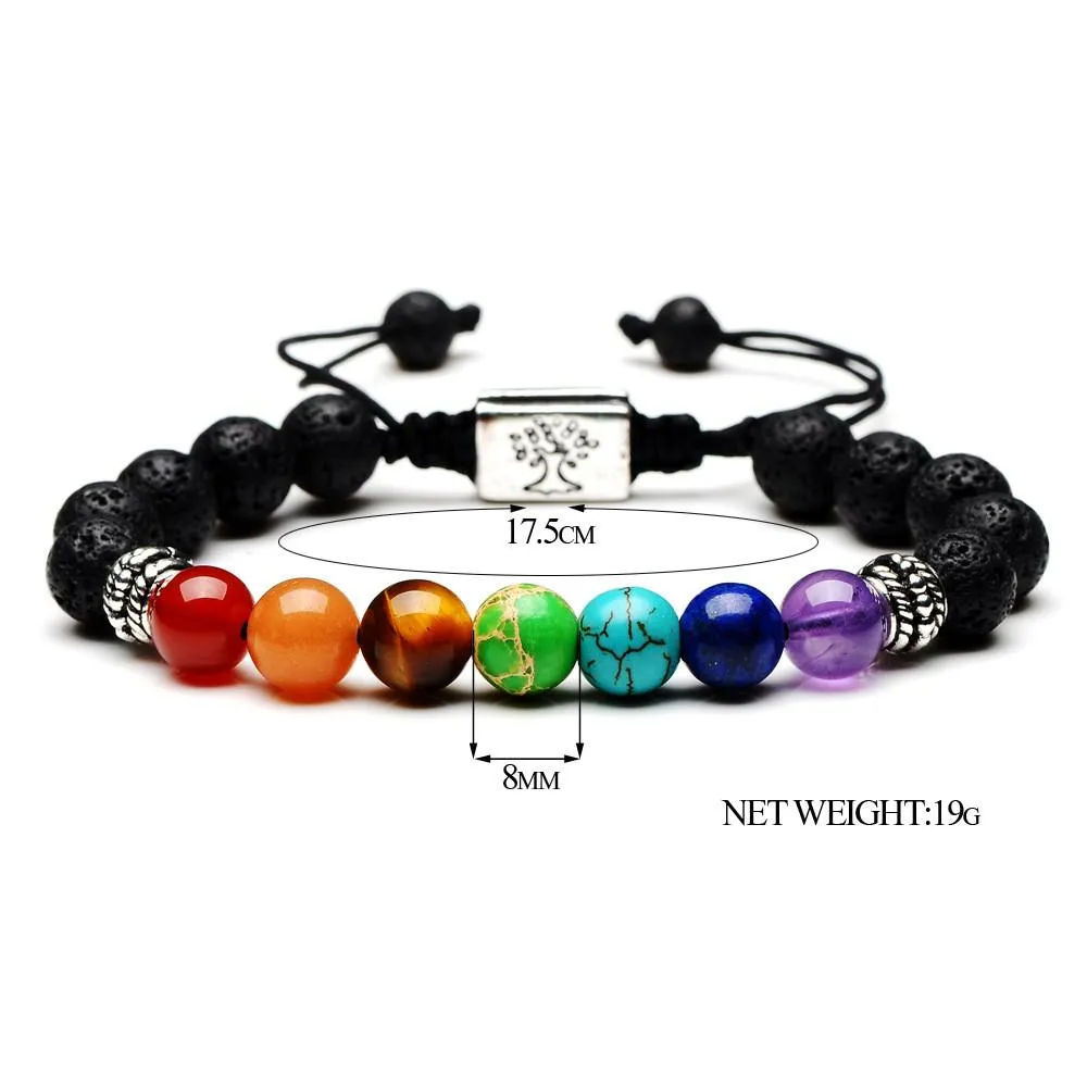 2023 Yoga Handmade 7 Chakra Albero della vita Fili di fascino Braccialetti di perline Pietre laviche Perline Corda Bracciale in pietra vulcanica nera bracciali da donna e da uomo