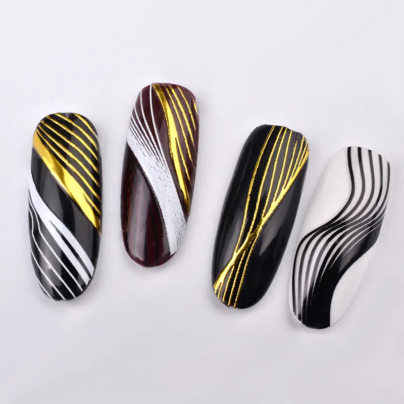 3D Streifen Muster Nagel Aufkleber Aufkleber Gold Schwarz Weiß Elegante Einfache DIY Nail art Dekoration Nail art Liefert