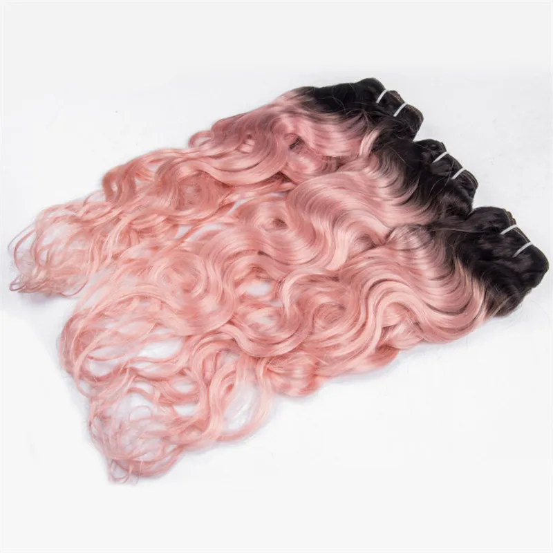 Cabelo humano rosa tece dois tons 1b rosa molhado ondulado extensões de cabelo 3 pçslote ombre onda profunda peruano cabelo virgem pacotes 9123001