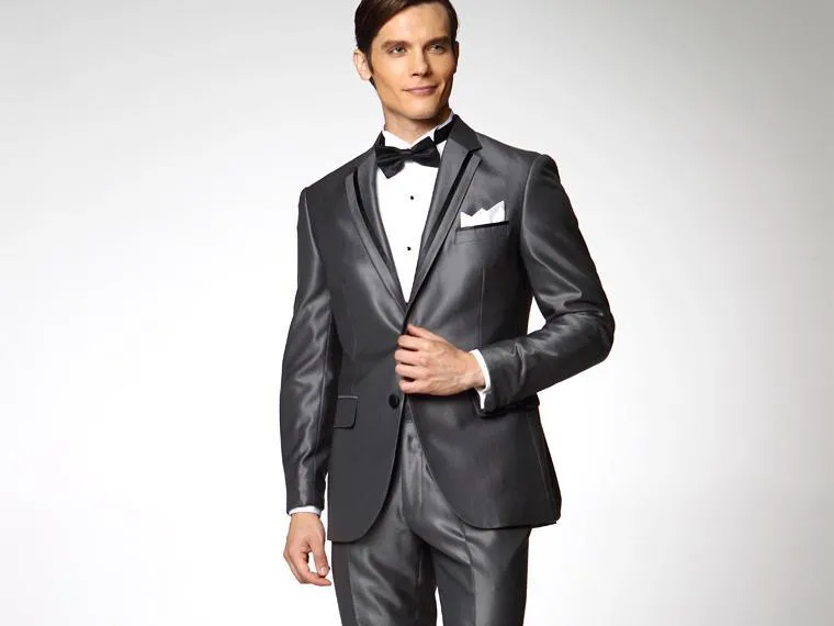 Ny mode grå brudgum Tuxedos notched lapel två knapp brudgummen män formella affärer passar fest prom kostym (jacka + byxor + bows slips) nej: 107