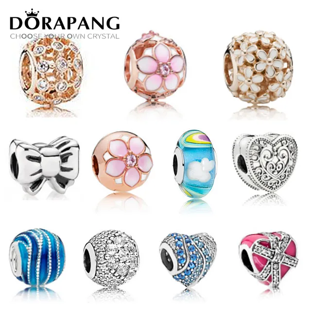 DORAPANG 100% 925 sterling silver charms perline oceano arcobaleno braccialetti adatti oro rosa perle di vetro braccialetto fai da te all'ingrosso della fabbrica