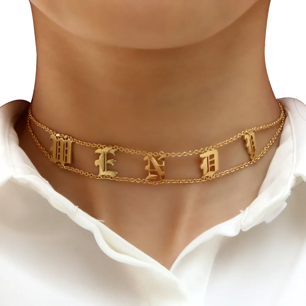 Großhandel-Duoying Old English Choker, personalisierte Namensschild-Halskette, Gothic-Choker, zierlicher, schicker Schmuck, faszinierende Halskette für Etsy