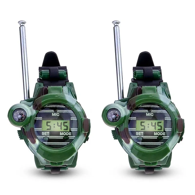 1 Pair LCD Radio 150M Watches Walkie Talkie 7 in 1 Children Watch Radio Outdoor Interphone Toy (Color: Green)