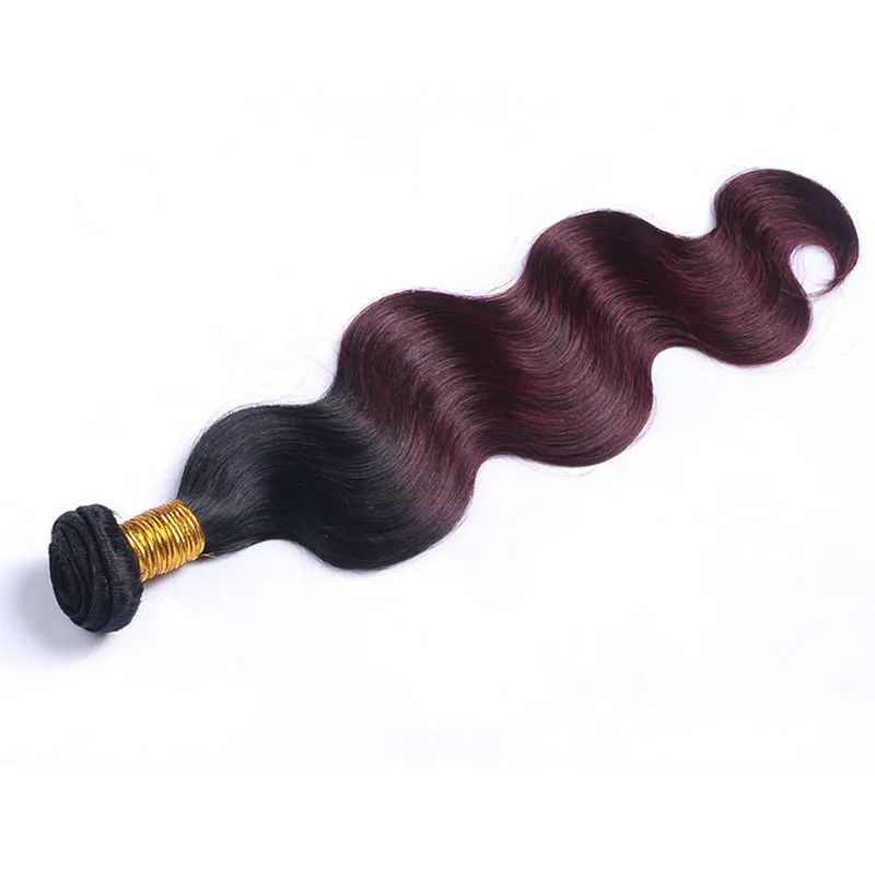 1B99J ciemne wino Ombre Hair 4 Bundle Fala Body Brazilian Ombre w kolorze ludzkim splot włosów 4 Pakiety Włosy Włosy 1226 cali 7829611