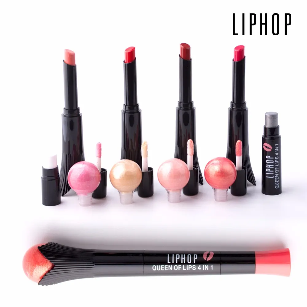Liphop 4-in-1-Lippenstift-Set, langlebig, magisch, matt, Lippenstift, feuchtigkeitsspendend, weißer Lippenbalsam, matte Make-up-Lippenstifte