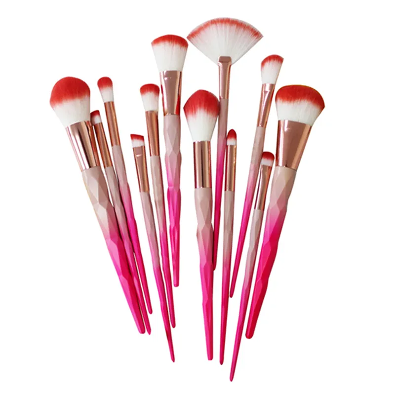 Pink Diamond Makeup Brushes Set Power Eye Shadow Brow Lip Concealer Fan Beauty Cosmetic Eyes Face Diamond Shape Make Up Brush Kit