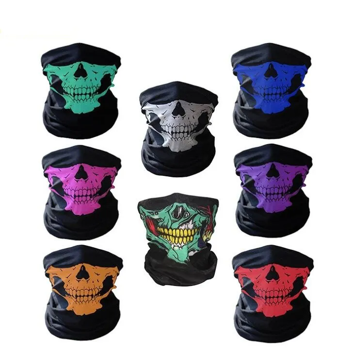 DHL LIBERA il trasporto 200pcs Skull Design Multi Function Bandana Sci Sport Motociclista Sciarpa Maschere per il viso Maschera per il viso all'aperto Colore nero