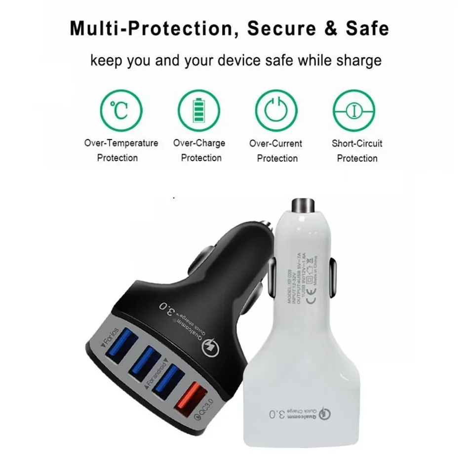 QC 3.0 Fast Car Charger 4 USB Quick Charge 5V 3.5A 9V 1.8A 12V 1.7A Travel Power Adapter Fast Charging for iPhone 7 8 X Samsung Universal
