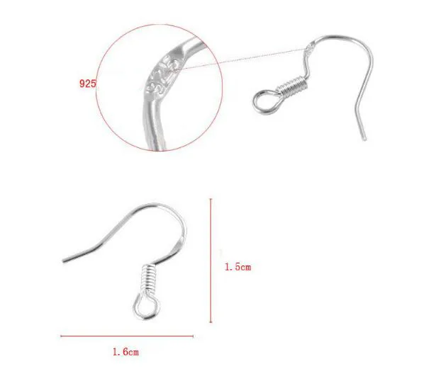 Sterling 925 Silverörhänge Fynd Fishwire Hooks Ear Wire Hook Freth Hooks Jewely Diy 15mm Fish Hook Mark 925283R